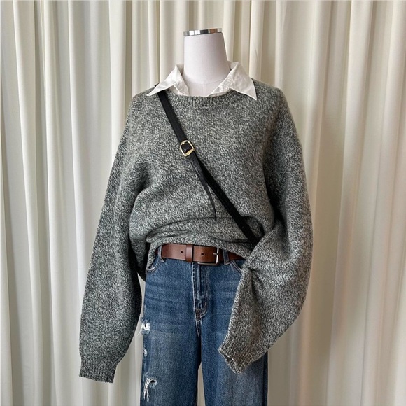 Vintage 90s Lands' End Green Marled Wool Crewneck Sweater |Cozy Grandpacore Knit - Picture 7 of 10